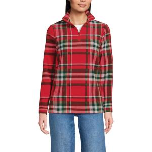 Lands’ End Anyweather Fleece Quarter Zip Pullover(Compass Red Holiday Plaid)