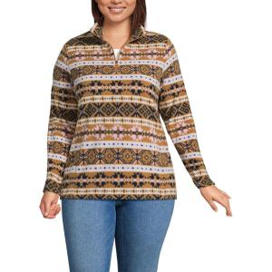 Lands’ End Anyweather Fleece Quarter Zip Pullover(Lilac/Camel Fairisle)