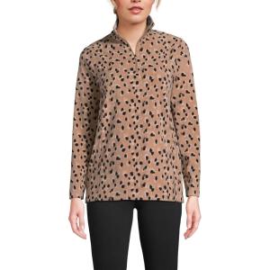 Lands’ End Anyweather Fleece Quarter Zip Pullover(Warm Tawny Brown Animal Spots)