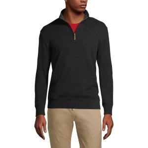 Lands’ End Bedford Rib Quarter Zip Pullover Sweater(Black)