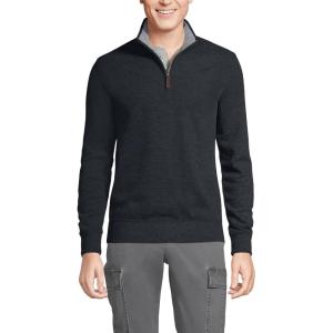 Lands’ End Bedford Rib Quarter Zip Pullover Sweater(Dark Charcoal Heather)