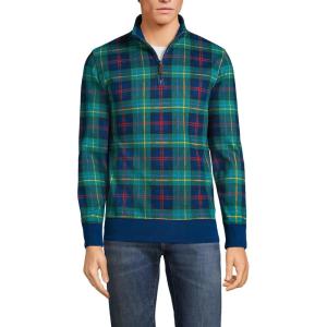 Lands’ End Bedford Rib Quarter Zip Pullover Sweater(Green/Navy/Heritage Red Plaid)