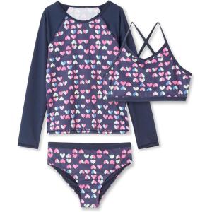Lands’ End Big Girls 3 Piece UPF 50 Sun Protection Rash Guard Set(Navy Hearts)