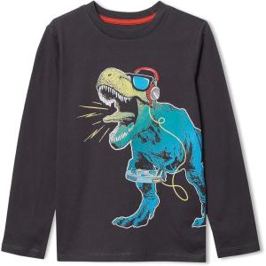 Lands’ End Boys Graphic T Shirt(Light Black Music Dino)