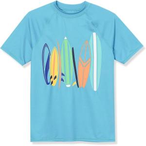 Lands’ End Boys Husky Short Sleeve UPF 50 Sun Protection Rash Guard(Malibu Blue Surf)