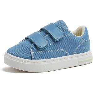 Lands’ End Boys’ and Girls’ Sneakers, No Tie Casual Tennis Shoes for Boys and Girls Size 5-10 Toddler, Little and Big Kids 11 to 7, Blue or White with Hook and Loop Straps(Denim)