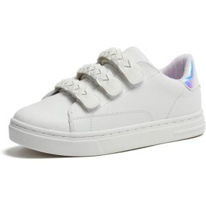 Lands’ End Boys’ and Girls’ Sneakers, No Tie Casual Tennis Shoes for Boys and Girls Size 5-10 Toddler, Little and Big Kids 11 to 7, Blue or White with Hook and Loop Straps(Bright White)