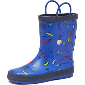 Lands’ End Boys and Girls Waterproof Boots Kids and Toddler Rain Boots – Girls and Boys Rubber Rain Boots Kids Size 5 Toddler to 7 Big Kid, Slip On Girls and Boys Rain Boots with Handles(Blue Outer Space)