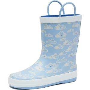 Lands’ End Boys and Girls Waterproof Boots Kids and Toddler Rain Boots – Girls and Boys Rubber Rain Boots Kids Size 5 Toddler to 7 Big Kid, Slip On Girls and Boys Rain Boots with Handles(Light Blue Clouds)