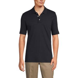 Lands’ End Essentials Men’s Long Sleeve All Day Comfort Polo Shirt – 100% Cotton Won’t Shrink Pill Fade(Black)