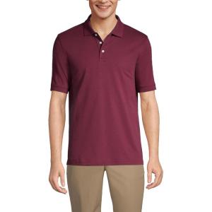 Lands’ End Essentials Men’s Long Sleeve All Day Comfort Polo Shirt – 100% Cotton Won’t Shrink Pill Fade(Burgundy)