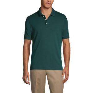 Lands’ End Essentials Men’s Long Sleeve All Day Comfort Polo Shirt – 100% Cotton Won’t Shrink Pill Fade(Evergreen)