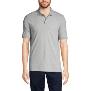 Lands’ End Essentials Men’s Long Sleeve All Day Comfort Polo Shirt – 100% Cotton Won’t Shrink Pill Fade(Gray Heather)