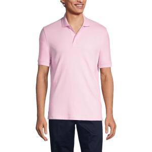 Lands’ End Essentials Men’s Long Sleeve All Day Comfort Polo Shirt – 100% Cotton Won’t Shrink Pill Fade(Ice Pink)