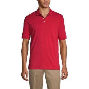 Lands’ End Essentials Men’s Long Sleeve All Day Comfort Polo Shirt – 100% Cotton Won’t Shrink Pill Fade(Red)
