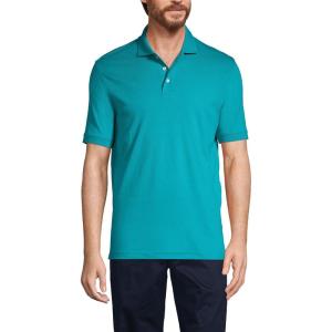 Lands’ End Essentials Men’s Long Sleeve All Day Comfort Polo Shirt – 100% Cotton Won’t Shrink Pill Fade(Teal Breeze)
