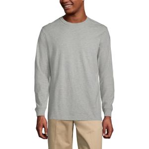 Lands’ End Essentials Men’s Long-Sleeve Soft Cotton T-Shirt – Relaxed Easy Fit(Gray Heather)