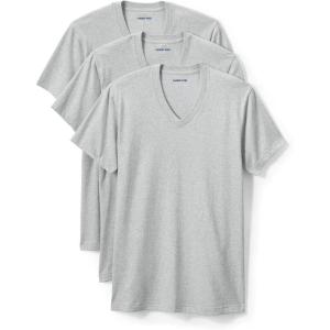 Lands’ End Essentials Men’s V-Neck T-Shirt 3 Pack – Premium Cotton Tee, Casual Regular Fit(Gray Heather)