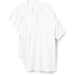 Lands’ End Essentials Men’s V-Neck T-Shirt 3 Pack – Premium Cotton Tee, Casual Regular Fit(White)