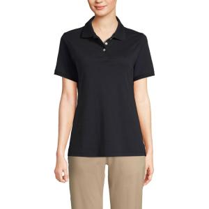 Lands’ End Essentials Women’s Short Sleeve All Day Comfort Polo Shirt – 100% Cotton Won’t Shrink Pill Fade(Black)