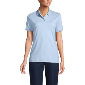 Lands’ End Essentials Women’s Short Sleeve All Day Comfort Polo Shirt – 100% Cotton Won’t Shrink Pill Fade(Blue)