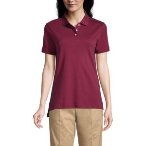 Lands’ End Essentials Women’s Short Sleeve All Day Comfort Polo Shirt – 100% Cotton Won’t Shrink Pill Fade(Burgundy)