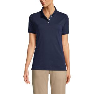 Lands’ End Essentials Women’s Short Sleeve All Day Comfort Polo Shirt – 100% Cotton Won’t Shrink Pill Fade(Classic Navy)