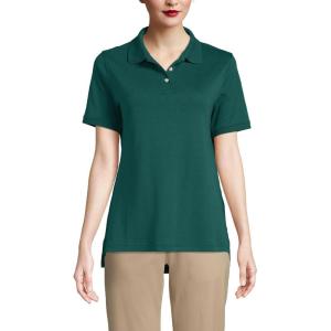 Lands’ End Essentials Women’s Short Sleeve All Day Comfort Polo Shirt – 100% Cotton Won’t Shrink Pill Fade(Evergreen)