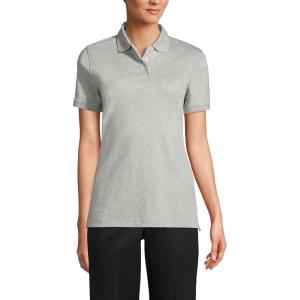 Lands’ End Essentials Women’s Short Sleeve All Day Comfort Polo Shirt – 100% Cotton Won’t Shrink Pill Fade(Gray Heather)