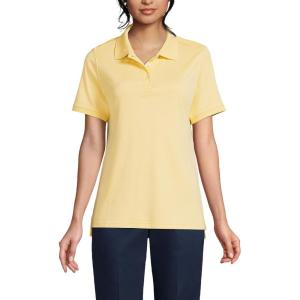 Lands’ End Essentials Women’s Short Sleeve All Day Comfort Polo Shirt – 100% Cotton Won’t Shrink Pill Fade(Maize)