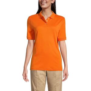 Lands’ End Essentials Women’s Short Sleeve All Day Comfort Polo Shirt – 100% Cotton Won’t Shrink Pill Fade(Orange Spice)