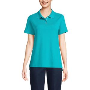 Lands’ End Essentials Women’s Short Sleeve All Day Comfort Polo Shirt – 100% Cotton Won’t Shrink Pill Fade(Teal Breeze)
