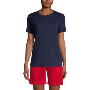Lands’ End Essentials Women’s Short-Sleeve Soft Cotton T-Shirt – Tailored Feminine Fit(Classic Navy)