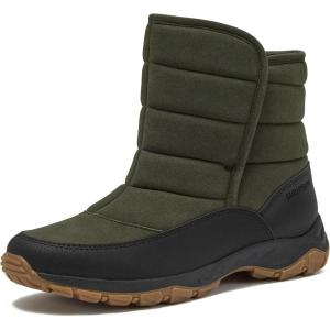 Lands’ End Expedition Quilted Slip On Mens Snow Boots Insulated Winter Boots for Men Waterproof with Hook & Loop Closure, Medium or Wide Width Winter Shoes Size 8 to 13(Dark Green)