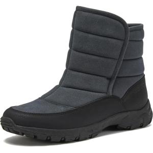 Lands’ End Expedition Quilted Slip On Mens Snow Boots Insulated Winter Boots for Men Waterproof with Hook & Loop Closure, Medium or Wide Width Winter Shoes Size 8 to 13(Dark Grey)
