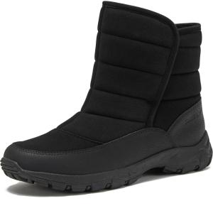 Lands’ End Expedition Quilted Slip On Mens Snow Boots Insulated Winter Boots for Men Waterproof with Hook & Loop Closure, Medium or Wide Width Winter Shoes Size 8 to 13(Black)