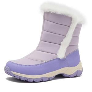 Lands’ End Expedition Warmest Waterproof No Tie Kids Snow Boots for Boys and Girls – Insulated Winter Fleece Lined Snow Boots Size 11 to 7 Little and Big Kid Shoes(Light Purple)