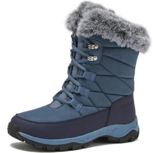 Lands’ End Expedition Waterproof Insulated Womens Snow Boots, Lace Up or Slip On Winter Boots for Women, Medium or Wide Width Sizes 6 to 11, Black, Brown, Blue, White or Grey Winter Shoes(Medium Blue Max)