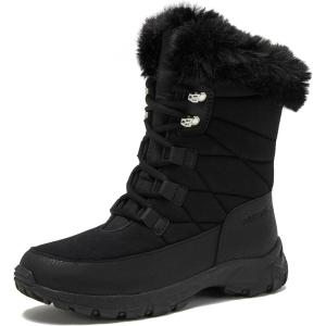 Lands’ End Expedition Waterproof Insulated Womens Snow Boots, Lace Up or Slip On Winter Boots for Women, Medium or Wide Width Sizes 6 to 11, Black, Brown, Blue, White or Grey Winter Shoes(Black Max)
