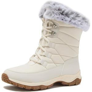 Lands’ End Expedition Waterproof Insulated Womens Snow Boots, Lace Up or Slip On Winter Boots for Women, Medium or Wide Width Sizes 6 to 11, Black, Brown, Blue, White or Grey Winter Shoes(White Max)