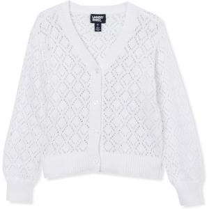 Lands’ End Girls Button Front Cable Cardigan(White)