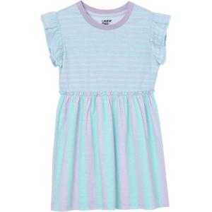 Lands’ End Girls Gathered Waist Tunic Top(Aqua Lilac Stripe)
