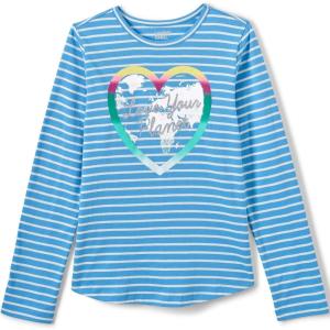 Lands’ End Girls Graphic Tee Shirt(Blue Stripe Love Your Planet)