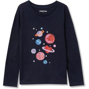 Lands’ End Girls Graphic Tee Shirt(Classic Navy Planets)