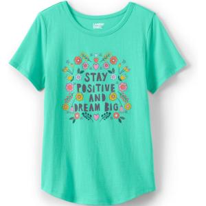 Lands’ End Girls Graphic Tee(Aqua Ice Positive Dreams)