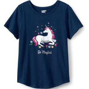 Lands’ End Girls Graphic Tee(Deep Sea Navy Unicorn)