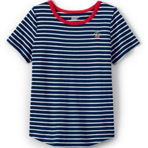 Lands’ End Girls Graphic Tee(Navy Stripe Cherry Hearts)