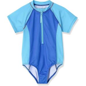 Lands’ End Girls Long Sleeve Half Zip One Piece UPF 50 Swimsuit(Neon Blue/Electric Blue)