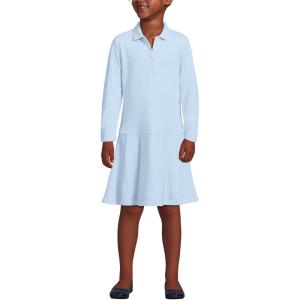 Lands’ End Girls Long Sleeve Mesh Pleated Polo Dress(Blue)