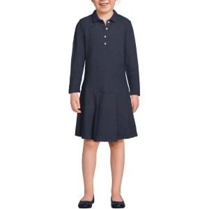 Lands’ End Girls Long Sleeve Mesh Pleated Polo Dress(Classic Navy)
